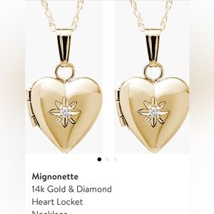 Mignonette NWOT gold, and diamond heart locket necklace